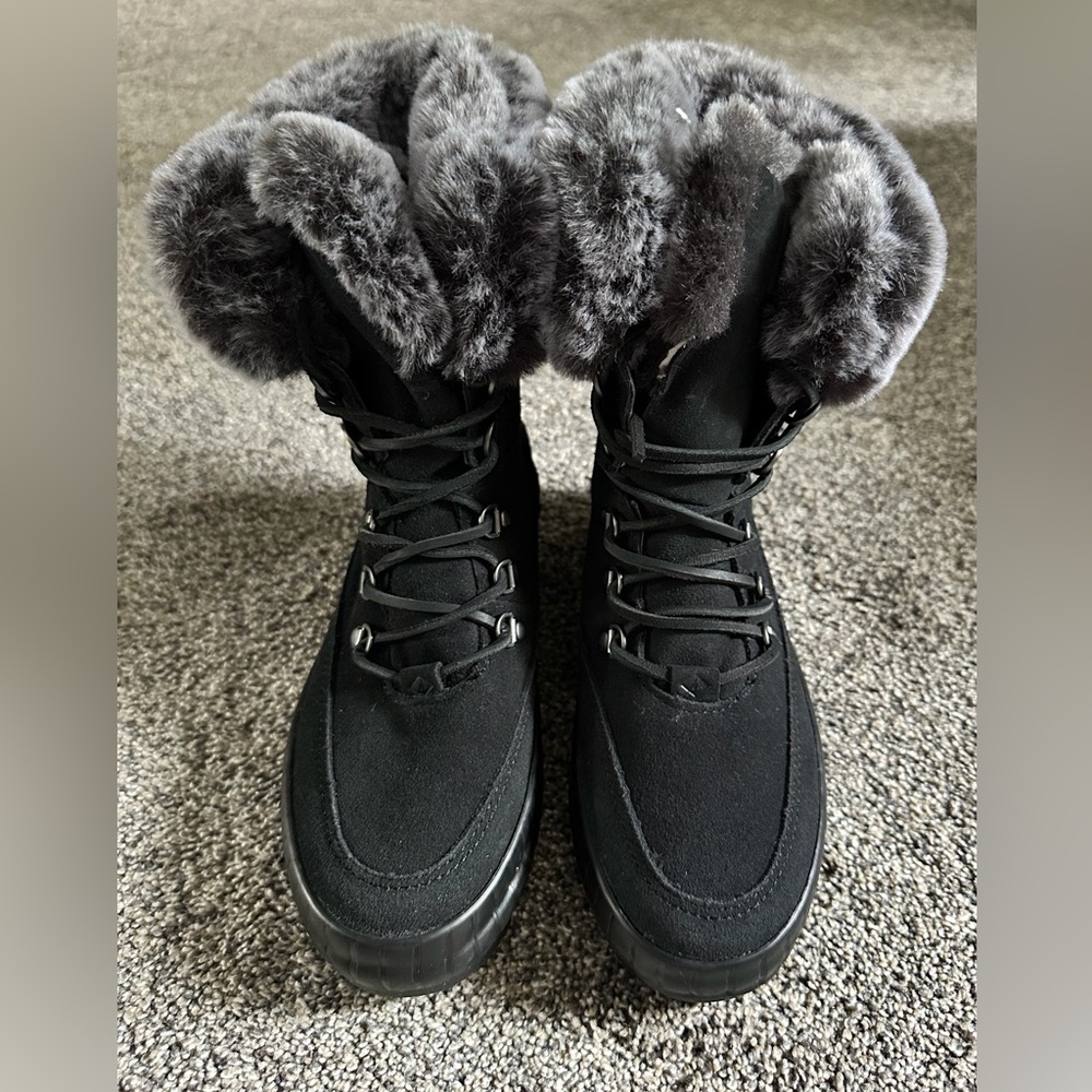 Sperry Torrent Winter Lace-Up Boots Black Womans 7M New Waterproof Faux Fir Snow